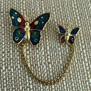 Vintage Double Butterfly Brooch/Sweater Clip, Glitter Butterfly
